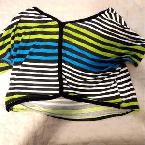 Button down crop top with stripe pattern, size M, green and blue, Source unknown